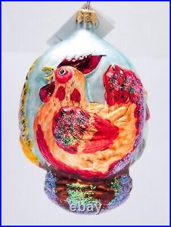 CHRISTOPHER RADKO Three French Hens Glass Christmas Ornament with Tag SIGNED