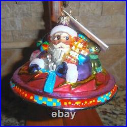 CHRISTOPHER RADKO UFO ALIEN Christmas Ornament 2000 Santa Spaceship w Box