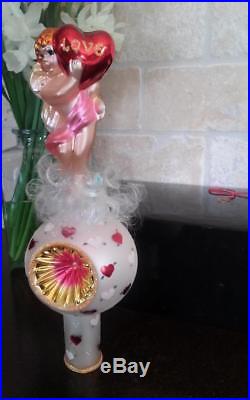 CUPID'S LOVE FINIAL Christopher Radko Valentine's Day Pink Heart Ornament Topper
