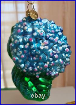 Christopher RADKO 4.5 blue HYDRANGEA FROST blown glass ornament RARE