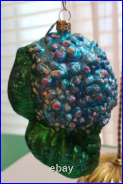 Christopher RADKO 4.5 blue HYDRANGEA FROST blown glass ornament RARE