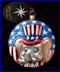 Christopher RADKO Christmas Ornament G. O. Pachy Republican Elephant With Tag Rare