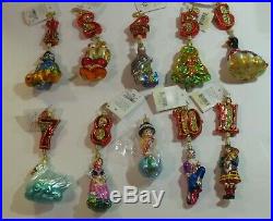 Christopher Radko 12 Days Of Christmas Glass Ornaments With Tags And Boxes