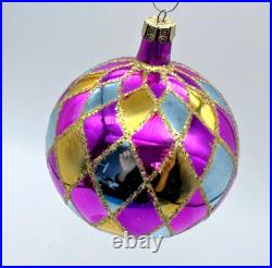 Christopher Radko 1989 Pastel Harlequin Ornament 4 Early Cap Vintage Glass Ball