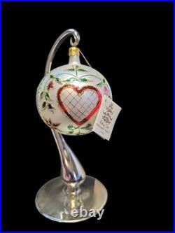 Christopher Radko 1990 Hearts & Flowers 4.5 White Ball Ornament 90-015-0