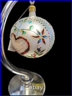 Christopher Radko 1990 Hearts & Flowers 4.5 White Ball Ornament 90-015-0