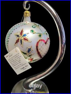 Christopher Radko 1990 Hearts & Flowers 4.5 White Ball Ornament 90-015-0