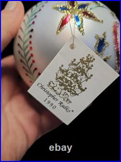 Christopher Radko 1990 Hearts & Flowers 4.5 White Ball Ornament 90-015-0