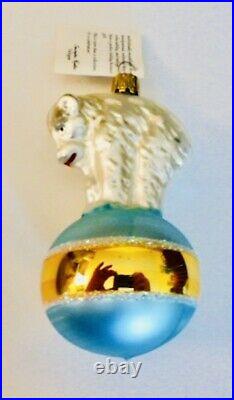 Christopher Radko 1992 POLAR BEAR On Blue Ball Christmas Ornament. Germany