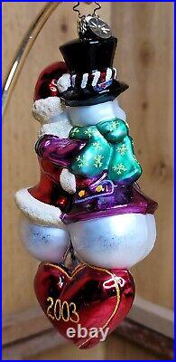 Christopher Radko 2002 SNOW IN LOVE Retired Glass Christmas Ornament 6.5 in
