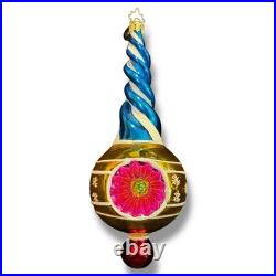 Christopher Radko 2002 Twirl & Swirl Yellow and Blue reflector drop