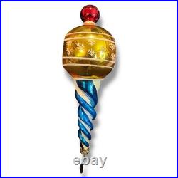 Christopher Radko 2002 Twirl & Swirl Yellow and Blue reflector drop