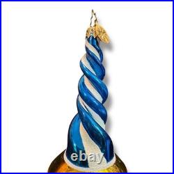 Christopher Radko 2002 Twirl & Swirl Yellow and Blue reflector drop