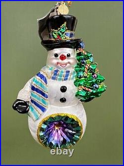 Christopher Radko 2012 Glow in Snow Snowman Reflector Glass Christmas Ornament