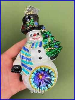 Christopher Radko 2012 Glow in Snow Snowman Reflector Glass Christmas Ornament