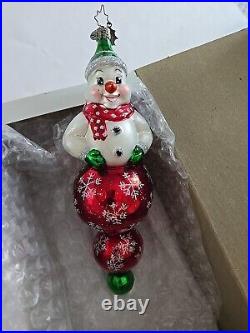 Christopher Radko 20th Anniversary Glass Snow Go Bouncer 9 Snowman Ornament