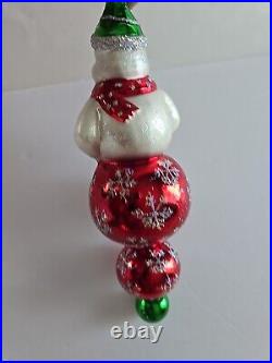 Christopher Radko 20th Anniversary Glass Snow Go Bouncer 9 Snowman Ornament