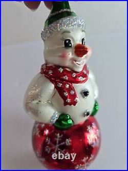 Christopher Radko 20th Anniversary Glass Snow Go Bouncer 9 Snowman Ornament