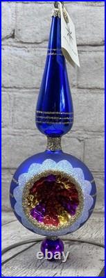 Christopher Radko 86-016-1 Blue Jewel Reflector Spire Finial Glass 10 AS IS