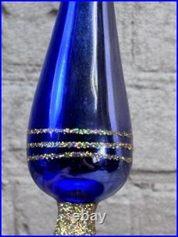 Christopher Radko 86-016-1 Blue Jewel Reflector Spire Finial Glass 10 AS IS