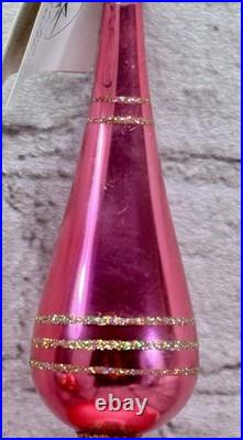 Christopher Radko 86-016-1 Spire Finial Pink Gold Glass 9.5 Germany Rare READ