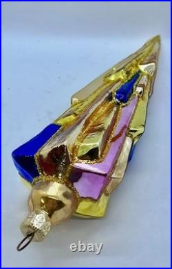 Christopher Radko 8 ICE DECO Ornament PAIR Rare Blue & Gold 98-393-0