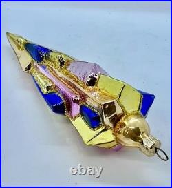 Christopher Radko 8 ICE DECO Ornament PAIR Rare Blue & Gold 98-393-0