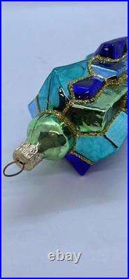 Christopher Radko 8 ICE DECO Ornament PAIR Rare Blue & Gold 98-393-0