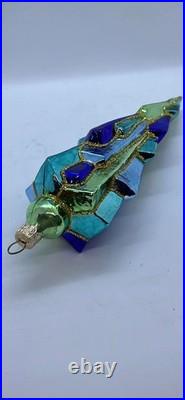 Christopher Radko 8 ICE DECO Ornament PAIR Rare Blue & Gold 98-393-0