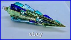 Christopher Radko 8 ICE DECO Ornament PAIR Rare Blue & Gold 98-393-0