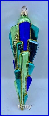 Christopher Radko 8 ICE DECO Ornament PAIR Rare Blue & Gold 98-393-0