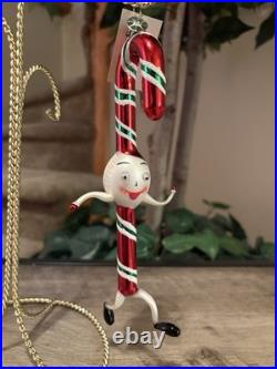 Christopher Radko A Dash of Mint Googly Eye Candy Cane Blown Glass Ornament