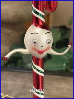 Christopher Radko A Dash of Mint Googly Eye Candy Cane Blown Glass Ornament