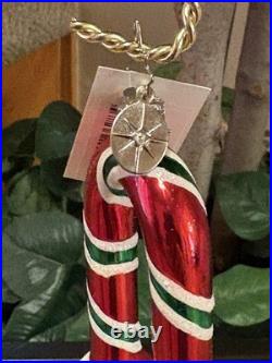 Christopher Radko A Dash of Mint Googly Eye Candy Cane Blown Glass Ornament