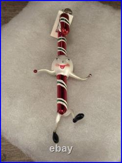 Christopher Radko A Dash of Mint Googly Eye Candy Cane Blown Glass Ornament