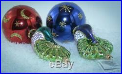 Christopher Radko Ball Christmas Ornament TWO CELESTIAL PEACOCKS PURPLE & GREEN