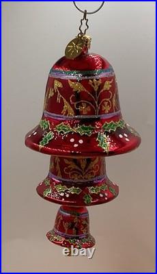 Christopher Radko Bell Trio Triple Bell Ornament Christmas Tree Holly Sparkle