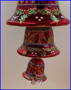 Christopher Radko Bell Trio Triple Bell Ornament Christmas Tree Holly Sparkle