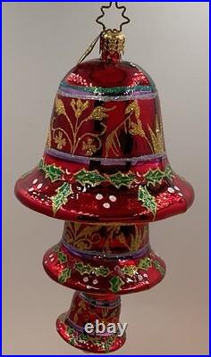Christopher Radko Bell Trio Triple Bell Ornament Christmas Tree Holly Sparkle