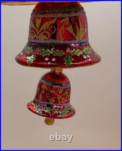 Christopher Radko Bell Trio Triple Bell Ornament Christmas Tree Holly Sparkle