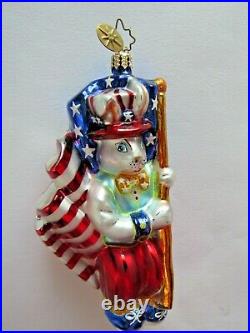Christopher Radko Billy Doodle Dandy Patriotic Flag Rabbit Glass Ornament Signed