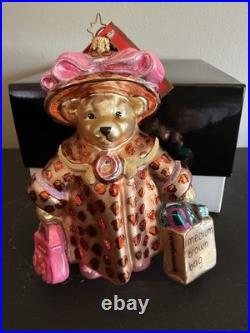 Christopher Radko Bloomingdale's shopper Bear Hand Painted Leopard Print Pink