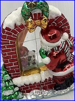 Christopher Radko Blown Glass Christmas Ornament Santa Peeking Through Window