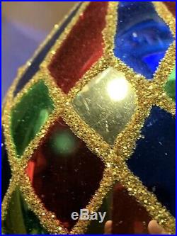 Christopher Radko Blown Glass Ornament Harlequin Teardrop Rare T1990s