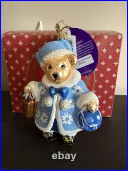 Christopher Radko Blue Coat Bear Hand Painted Glass Christmas Ornament