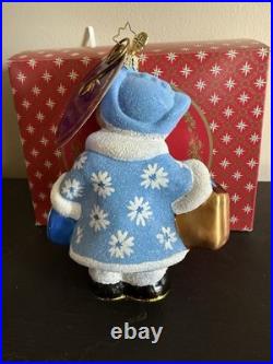 Christopher Radko Blue Coat Bear Hand Painted Glass Christmas Ornament