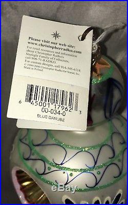 Christopher Radko Blue Danube 2000 Large Drop Finial Christmas Ornament With Tag