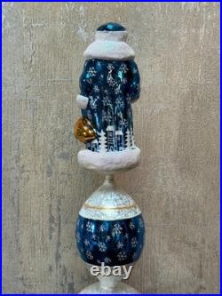 Christopher Radko Blue Santa Finial Tree Topper. Hand-Blown Glass. 17