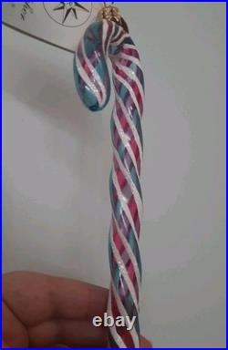 Christopher Radko Candy Cane Minty Twirls Christmas Tree Ornament RARE Pink Blue