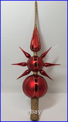 Christopher Radko Christmas Double Crimson Reflector Star Finial Tree Topper